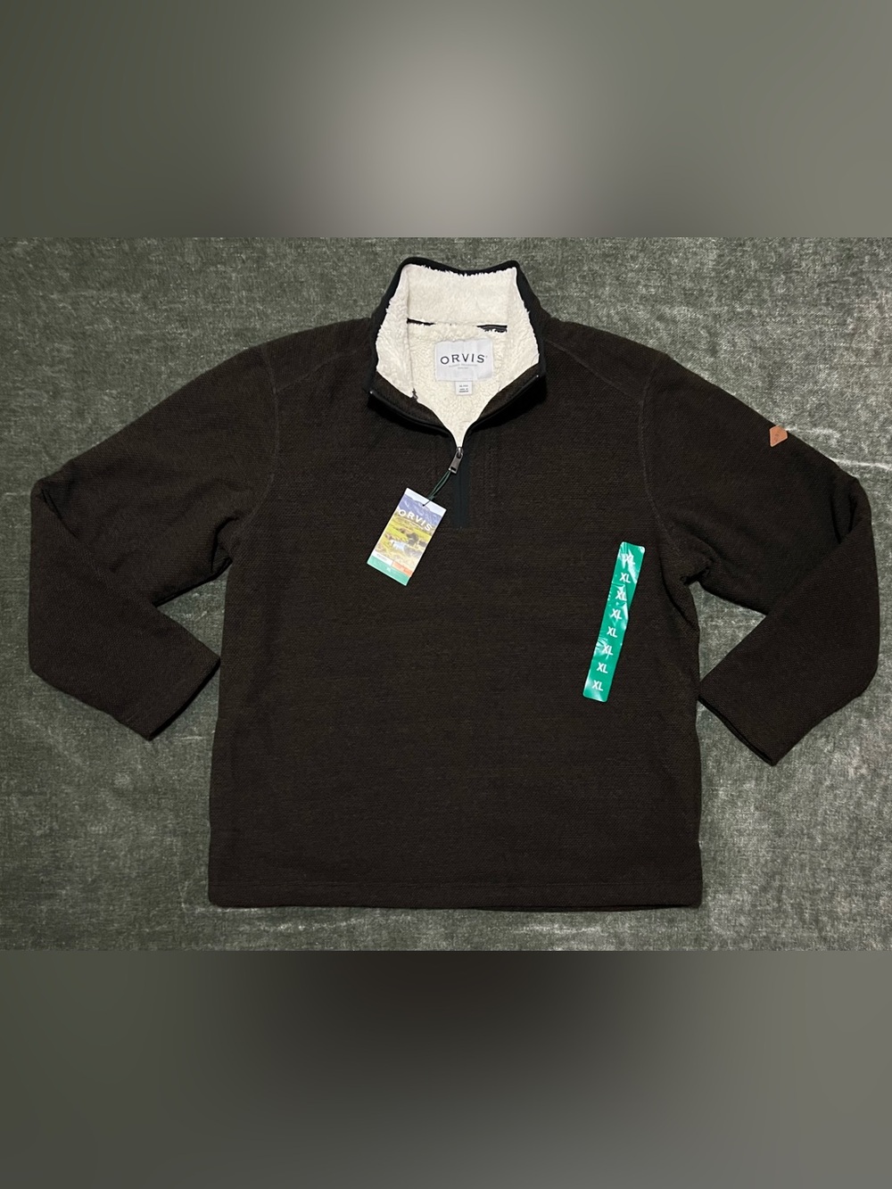 New Orvis Men's Black Quarter-Zip Sherpa-Lined Pullover Size XL